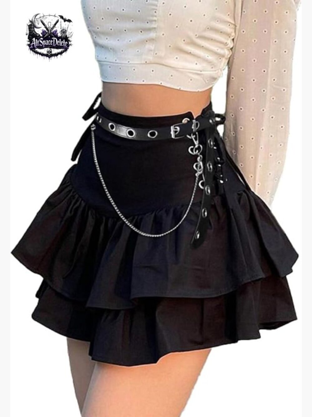 High Waist Lace-Up Ruffle Mini Skirt, Gothic Y2K Style, Cotton Polyester Blend